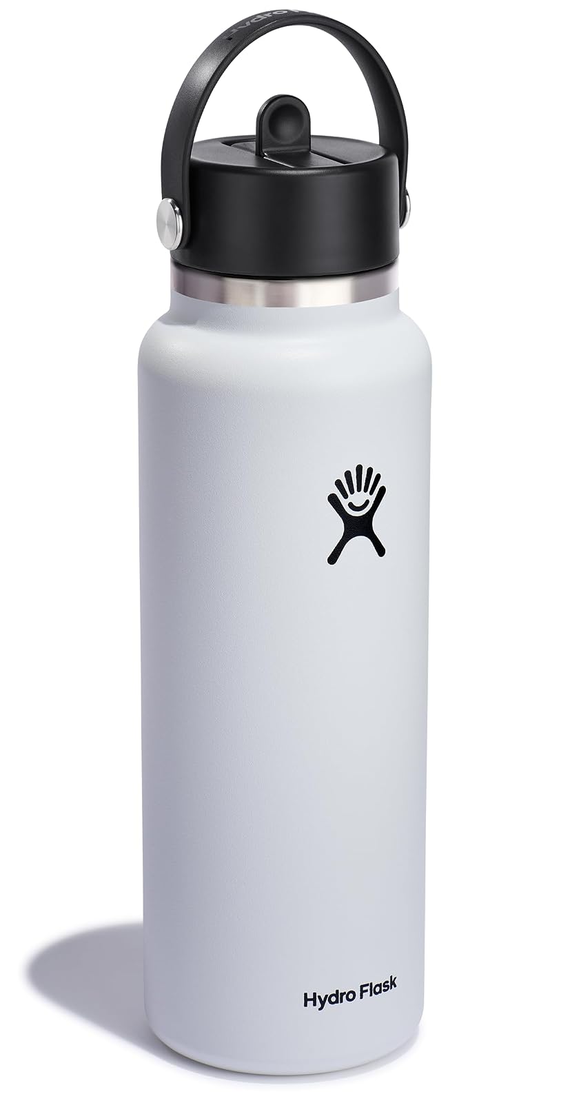Hydro Flask - Botella de agua de acero inoxidable aislada, tapa flexible de boca ancha, antiderrames, a prueba de fugas y recargable, color blanco de 40 onzas
