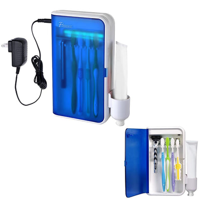 Pursonic - Soporte desinfectante para cepillos de dientes UV montado en la pared, 5 ranuras para cepillos de dientes para baños con soporte para pasta dental, soporte para cepillo para polvo de