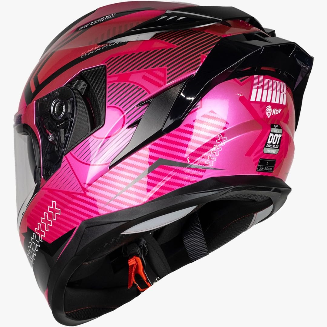 KOV Casco Ares KNOX Rosa/Negro para Moto Integral Certificado Dot