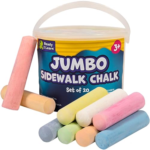 READY 2 LEARN - Juego de 20 tizas para acera jumbo | 9 colores, lavable y no tóxico, juego de gis a granel para niños