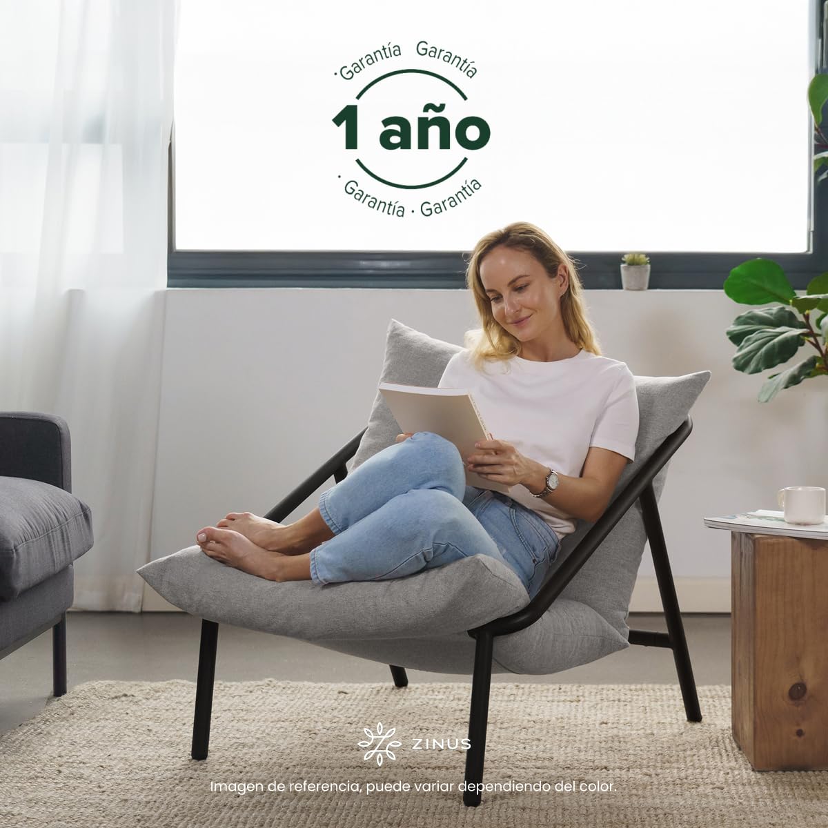Zinus Ada | Silla de Estructura Metálica Triangular con Cojines de Espuma Color Gris Claro y de Fácil Armado | Garantía de 1 año