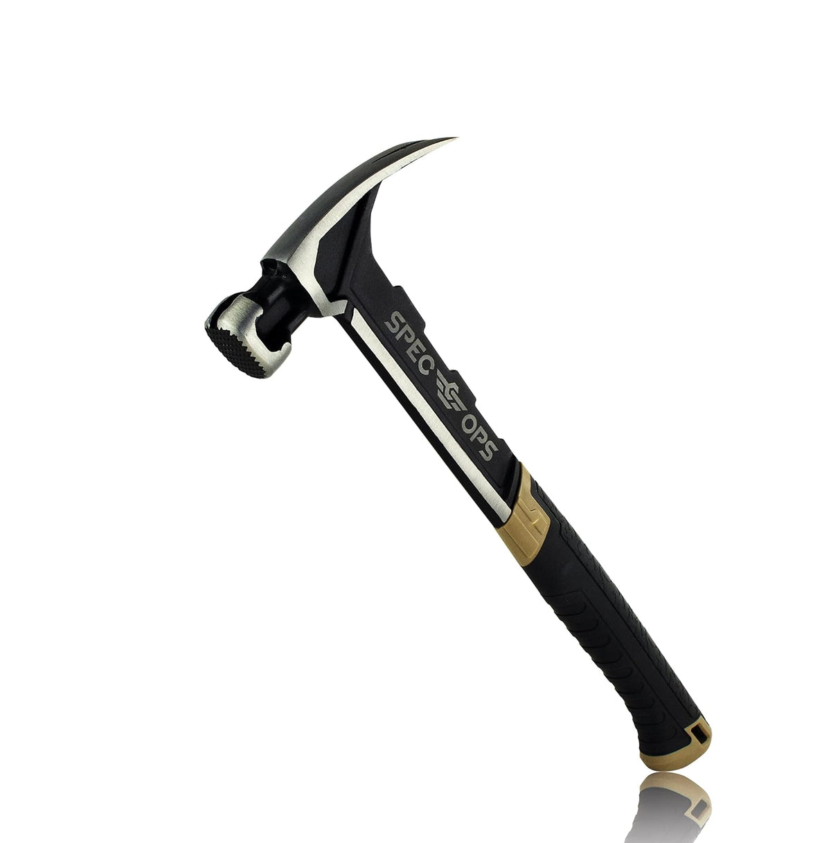 Spec Ops - SPEC-M22CF Tools - Martillo de encuadre, 624 g, garra rasgada, cara fresada, agarre absorbente de golpes, 3% del valor se dona a veteranos, negro/marrón