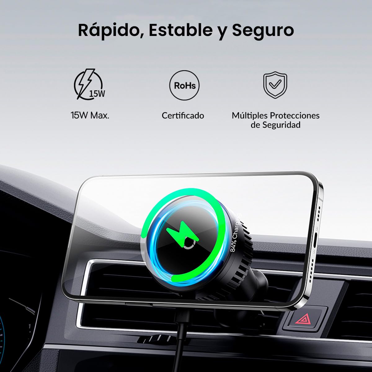 Baseus Cargador inalámbrico Magnético de Automóvil 15W Soporte para teléfono de Carga rápida para ventilación de automóvil para iPhone 15 14 13 12, Samsung Galaxy & Note, Google Pixel y Huawei, Black