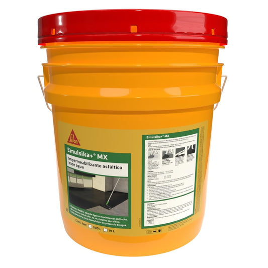 SIKA - Membrana Asfáltico - Emulsika+ MX - Negro - Impermeabilizante Asfáltico Base Agua de Alto Desempeño para Techos y Azoteas - Elástico y Flexible - Secado Rápido - Cubeta 19 L