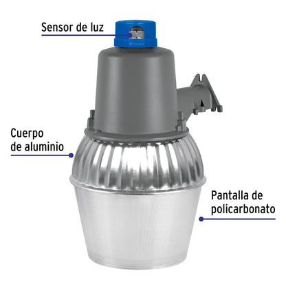 Volteck SUB-820F, Luminario suburbano cuerpo de aluminio 45 W con sensor de luz, con lámpara, luz blanca fría 6500K, IP 23
