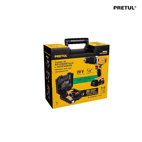 PRETUL ROTI-20P2K, Kit rotomartillo/destornillador 1/2", 20V con 32 accesorios