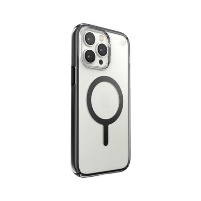 Speck Presidio Perfect Clear Impact Geometry Funda con MagSafe Compatible con iPhone 14 Pro MAX, Protección Caídas 4m, Bisel Elevado, Protección Antimicrobiana - Transparente/Negro