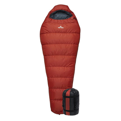 Teton Sports Leef - Saco de Dormir Ligero para mochileros, Camping y Senderismo, Saco de Dormir para Clima frío, Accesorio de Camping con Saco de compresión con cordón - 0F Short - Fuego - pizarrón