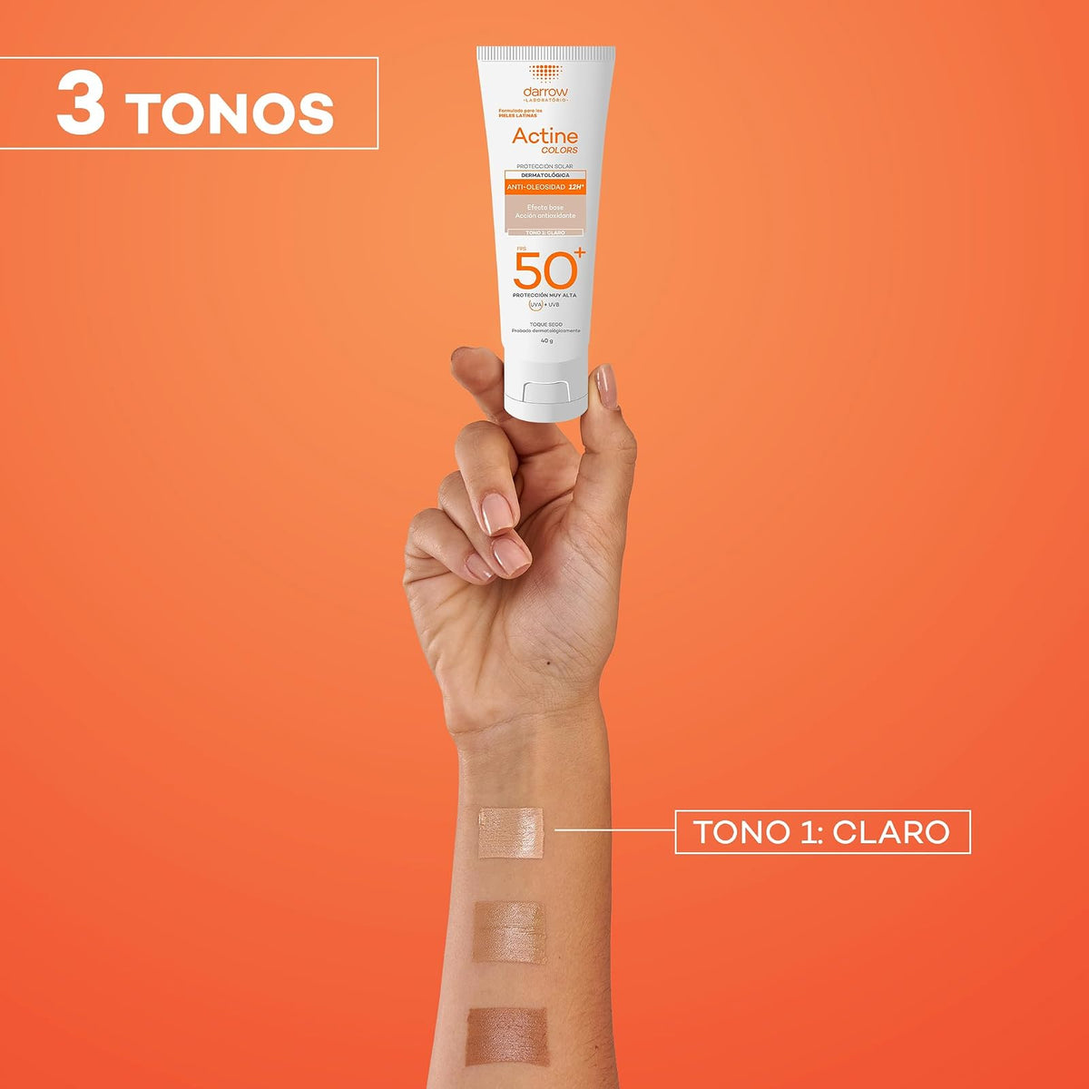 Darrow Actine Colors Protector Solar Facial FPS50+ Piel Grasa Claro, 40g | Dermatológico, Con Color, Para Piel Mixta y Grasa, Anti Oleosidad