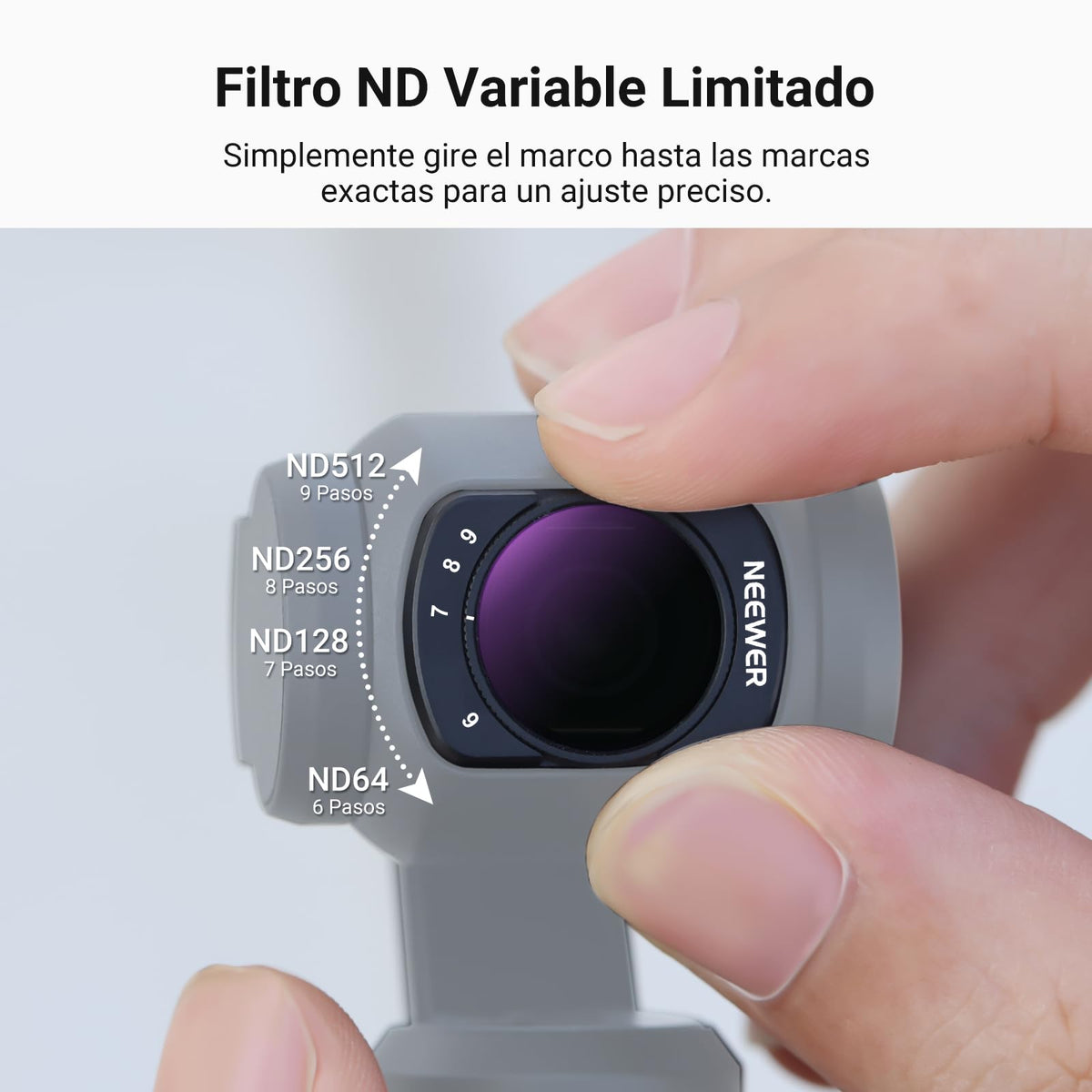 NEEWER Variable ND Filtro Compatible con dji Osmo Pocket 4/3 y Xtra Muse,Filtro Magnético Multicapa Densidad Neutra ND64-512 para Objetivo de Action CAM con Protector Pantalla y Estuche