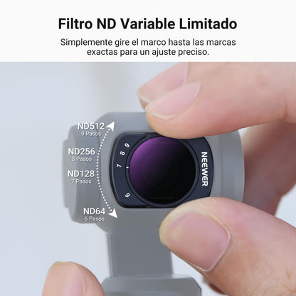 NEEWER Variable ND Filtro Compatible con dji Osmo Pocket 4/3 y Xtra Muse,Filtro Magnético Multicapa Densidad Neutra ND64-512 para Objetivo de Action CAM con Protector Pantalla y Estuche