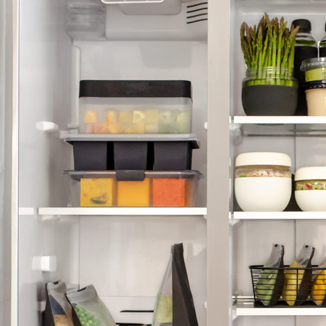 W&P - Bandeja de silicona para cubitos de hielo con tapa, capacidad para 96 cubos, diseño apilable que ahorra espacio, apto para lavaplatos, carbón vegetal