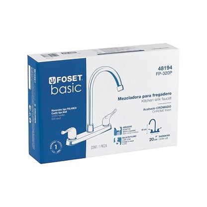 Foset Basic FP-320P, Mezcladora plástica 8" cuello alto para fregadero manerales de palanca
