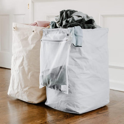 Full Circle Loads of Fun - Cesta plegable para ropa sucia y toallas, bolsa de lavandería de algodón orgánico de pie alto con asas largas, ideal para baño, dormitorio o habitación de los niños, gris