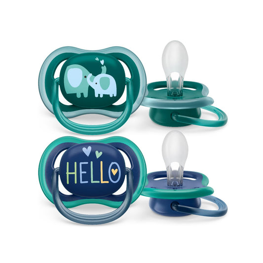 Philips Avent Chupón Ultra Air Ortodóntico Azul | Permite que la piel respire | 98% de aceptación |Orificios extra grandes | Caja Esterilizadora | 18 m+ | 2 pz | SCF349/18