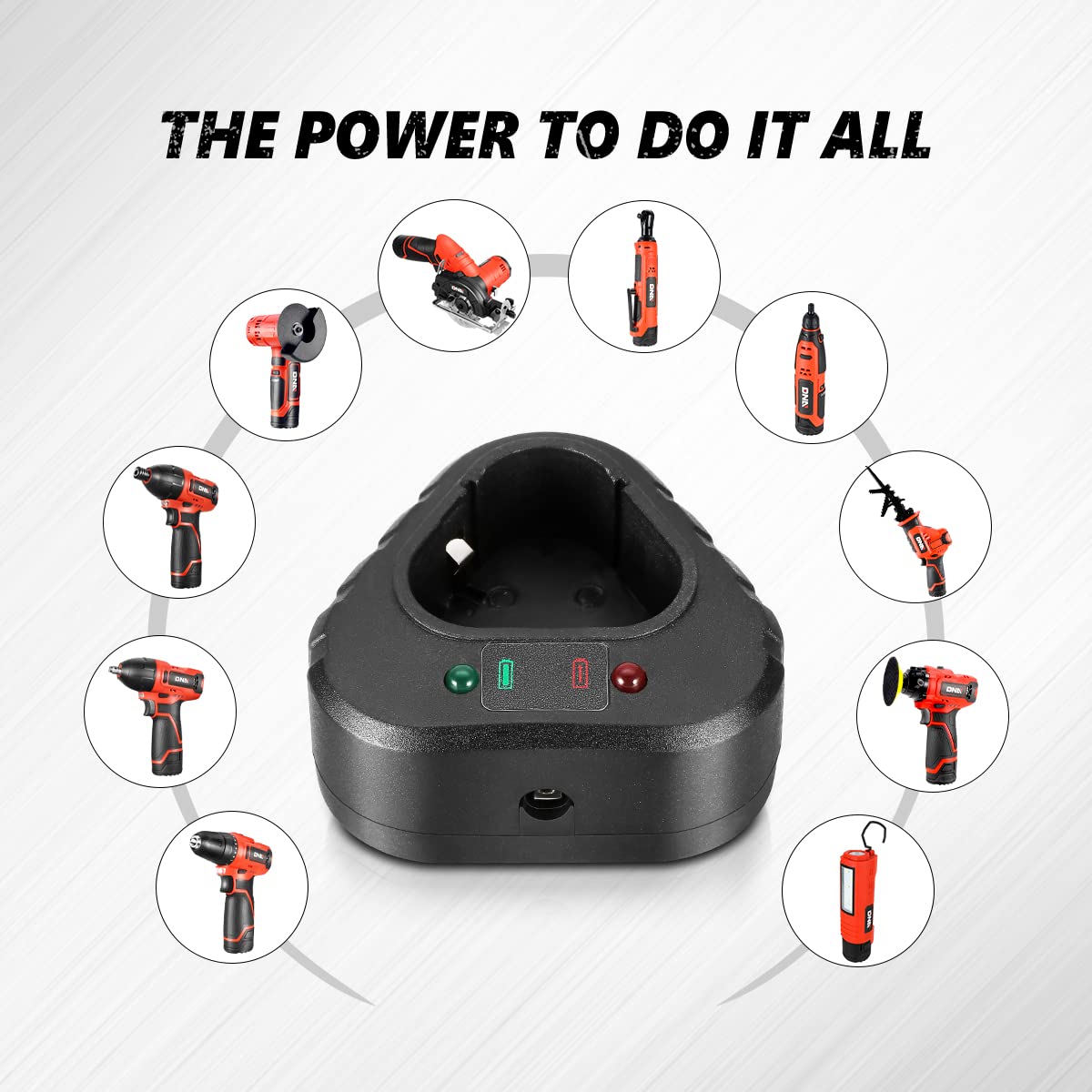 DNA MOTORING TOOLS-00179 - Cargador Normal de batería de Iones de Litio de 12 V con indicador LED, Color Negro