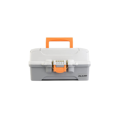 Plano Caja de Aparejos de Pesca con Bandejas y Pestillo de Latón - Gris Claro - Gris Oscuro - One-Tray - Una bandeja