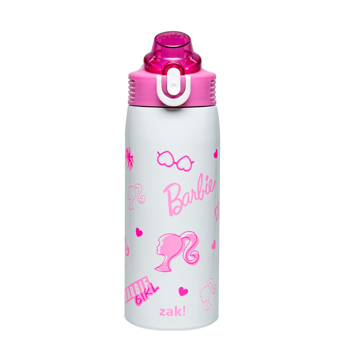 Zak Designs Barbie - Botella de agua para niños para la escuela o los viajes, botella de agua de acero inoxidable de 19 onzas con popote, mango y a prueba de fugas, cubierta de boquilla desplegable - Barbie