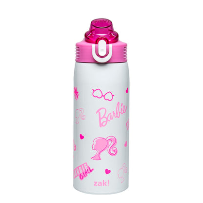 Zak Designs Barbie - Botella de agua para niños para la escuela o los viajes, botella de agua de acero inoxidable de 19 onzas con popote, mango y a prueba de fugas, cubierta de boquilla desplegable - Barbie