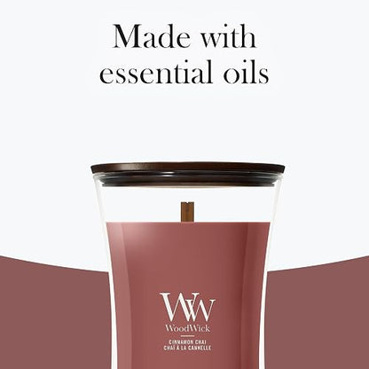WoodWick - Vela grande de reloj de arena de canela, mezcla de soja de primera calidad, mecha de madera Pluswick, fabricada en Estados Unidos