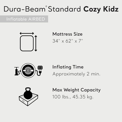 Intex 66803EP Cozy Kidz Airbed: Fiber-Tech - Superficie Suave Aterciopelada - Bolsa de Transporte incluida - El Color Puede Variar - 34.5 x 62 x 7 Pulgadas