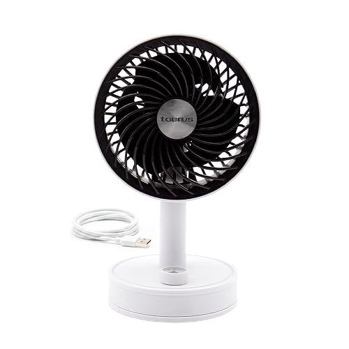 Ventilador Personal Recargable Taurus Pocket | Portátil y Compacto 4.5” | 3 Aspas | Cabezal Ajustable | Batería USB Tipo C | Flujo de Aire Directo | Ideal para Escritorio, Recámara y Oficina