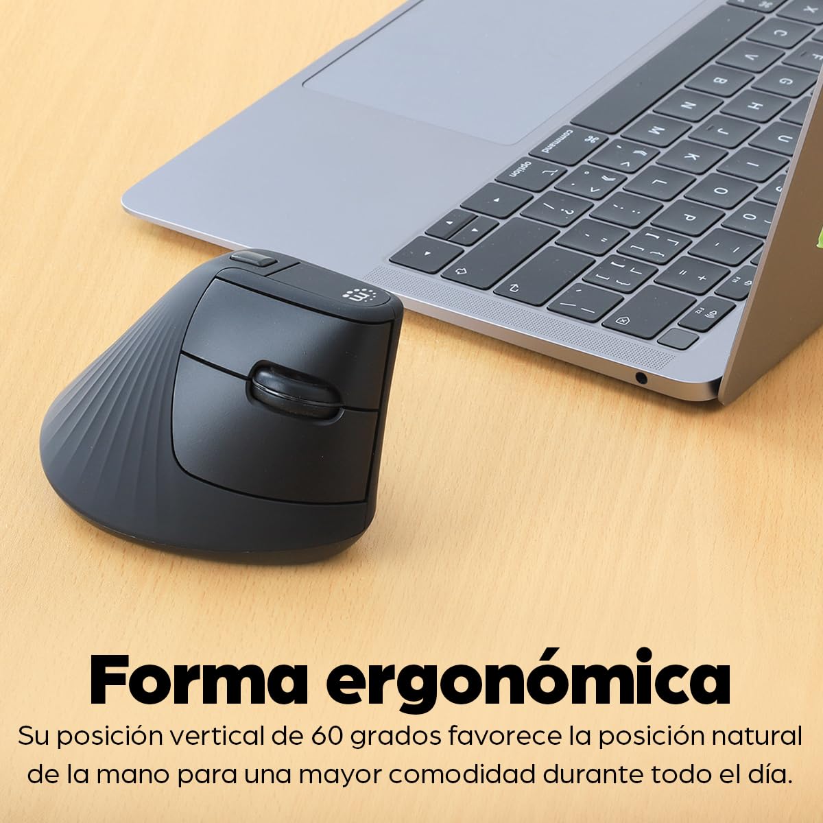 Manhattan 190336 Mouse Ergonómico Vertical Inalámbrico USB 2.4 GHz con nanorreceptor, 800/1200/1600 dpi Ajustables, diseño ergonómico 60°, Compatible con Windows, macOS, Linux y ChromeOS
