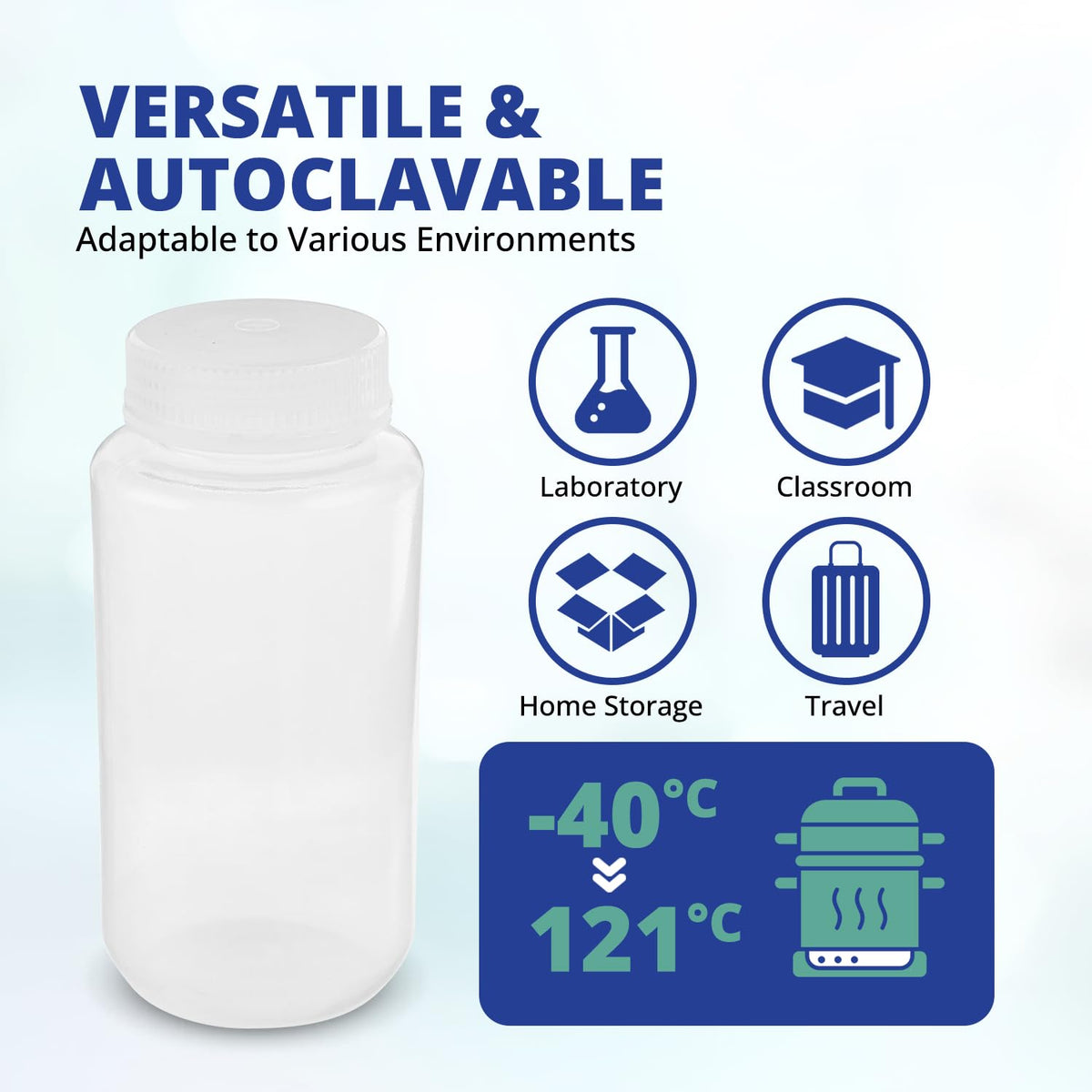 United Scientific Botella de Reactivo de Boca Ancha Polipropileno 500 ml Paquete 12