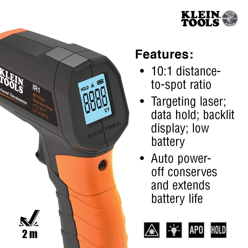Klein Tools IR1 Termómetro infrarrojo, pistola láser digital es termómetro sin contacto con un rango de temperatura de -4 a 752 grados Fahrenheit