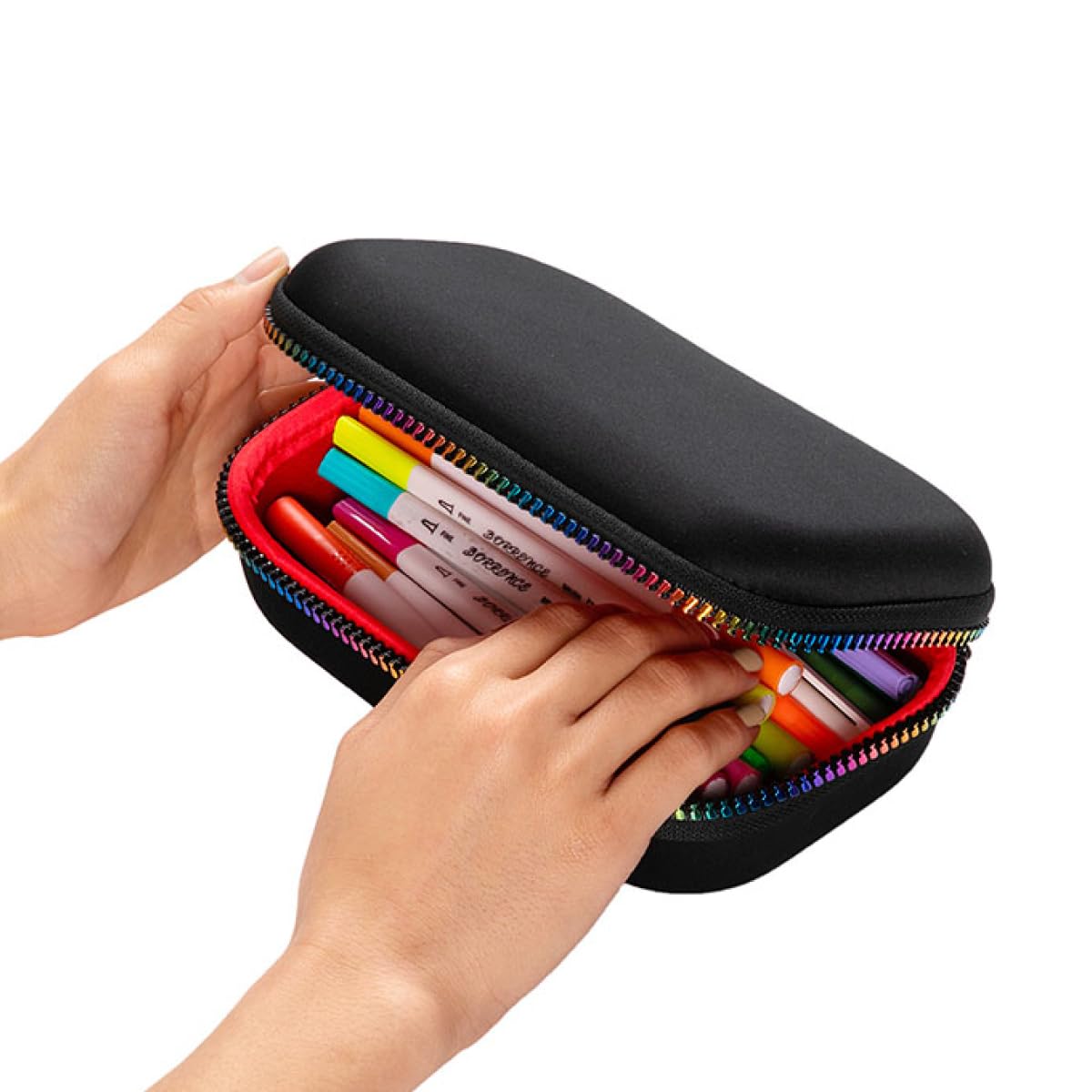 ZIPIT Colorz Pencil Box for Girls & Boys, Holds Up to 60 Pens, Sturdy Storage Container for School and Office Supplies, Secure Zipper Closure (Black & Rainbow)