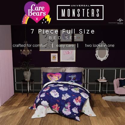 Franco Care Bears x Universal Monsters - Juego de Ropa de Cama de 7 Piezas súper Suave y Acogedor Reversible y Juego de sábanas con Funda matrimonial, (Producto con Licencia Oficial)