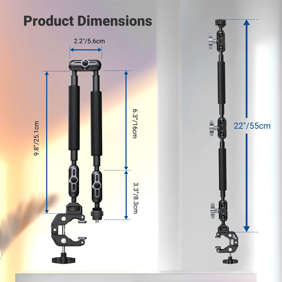 NEEWER 22" Brazo Mágico con Abrazadera Soporte para Móvil con Cámara de Escritorio con Brazo Articulado Doble Rótula 1/4" 3/8" Rosca para ARRI Compatible con iPhone DSLR Action Camera Luz Video, UA057