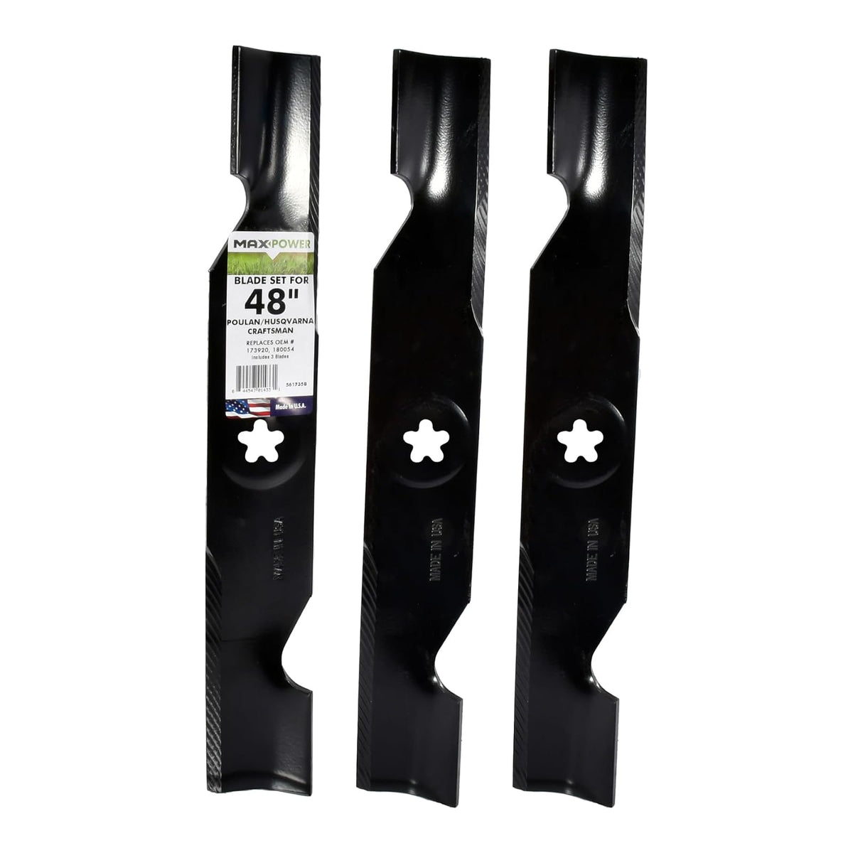 Maxpower Juego 3 Cuchillas Cortacésped 48 pulgadas Craftsman, Husqvarna, Poulan
