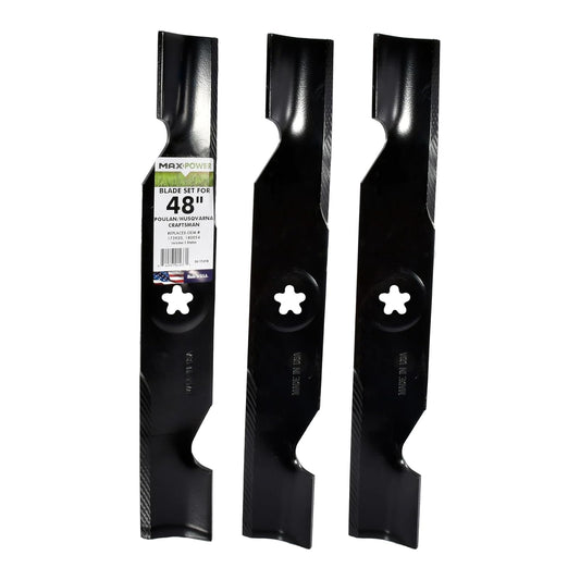 Maxpower Juego 3 Cuchillas Cortacésped 48 pulgadas Craftsman, Husqvarna, Poulan