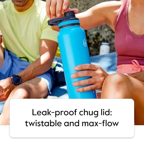 Thermoflask Botella de agua doble aislada de acero inoxidable con dos tapas, 40 onzas, ciruela