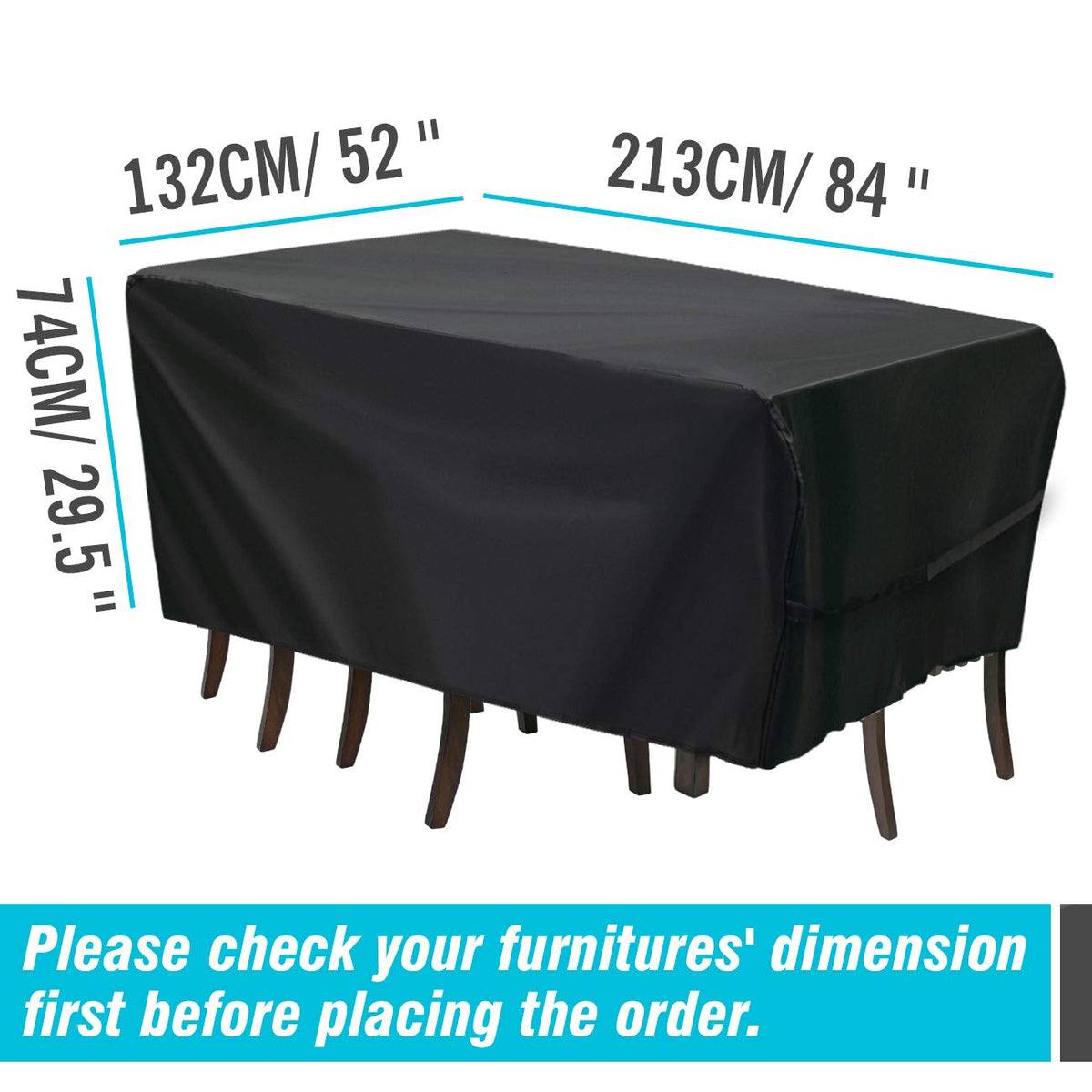 Velway - Funda rectangular para mesa de patio, impermeable, para mesa y sillas al aire última intervensión, 84 pulgadas de largo x 52 pulgadas de ancho x 29 pulgadas de alto, Oxford resistente al