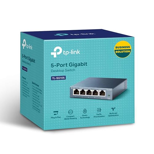 TP-Link Switch de Red Gigabit TL-SG105 - 5 Puertos RJ45 Gigabit - Carcasa Metálica - Plug and Play - QoS e IGMP Snooping - Ahorro de Energía