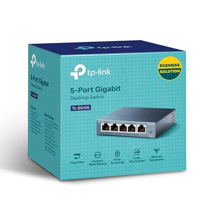 TP-Link Switch de Red Gigabit TL-SG105 - 5 Puertos RJ45 Gigabit - Carcasa Metálica - Plug and Play - QoS e IGMP Snooping - Ahorro de Energía