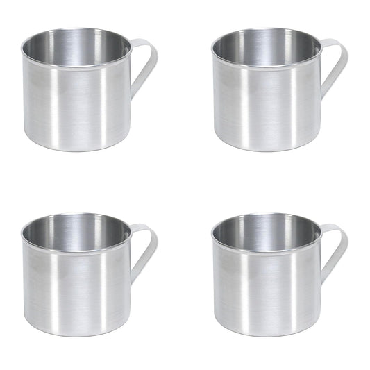 Imusa - Juego de 4 tazas de aluminio de 0.7 cuartos para uso en estufas o camping, color plateado