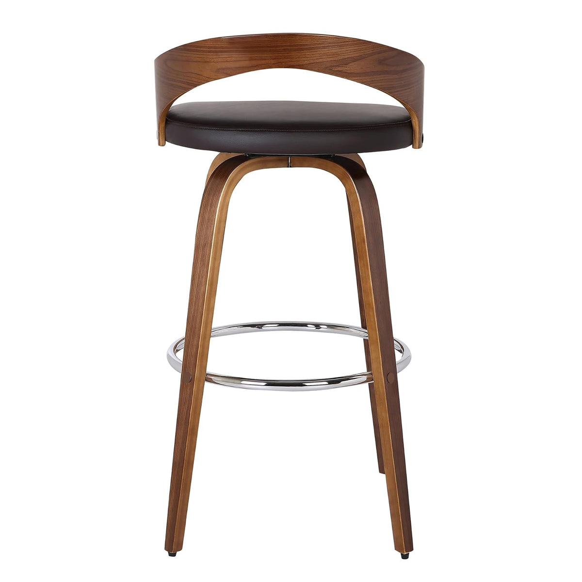 Armen Living Sonia 26" Counter Height Swivel Brown Faux Leather and Walnut Wood Bar Stool