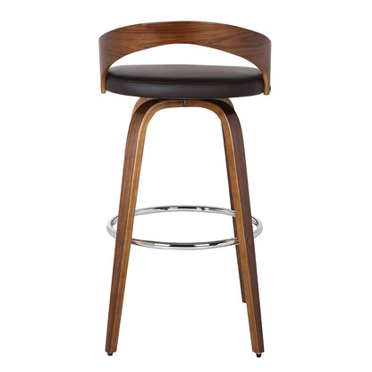 Armen Living Sonia 26" Counter Height Swivel Brown Faux Leather and Walnut Wood Bar Stool