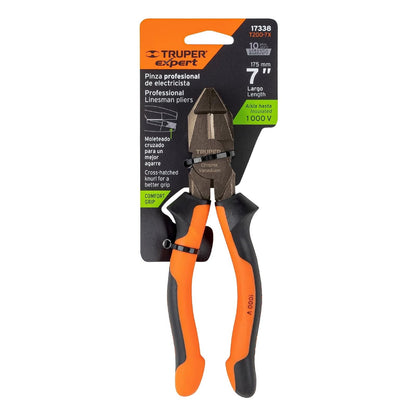 Truper Expert T200-7X, Pinzas de electricista profesionales, comfort grip, 7"
