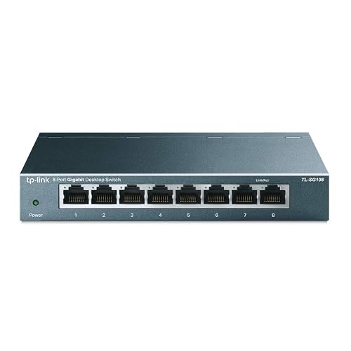 TP-Link Switch de Red Gigabit TL-SG108 - 8 Puertos RJ45 Gigabit - Carcasa Metálica - Plug and Play - QoS e IGMP Snooping - Ahorro de Energía