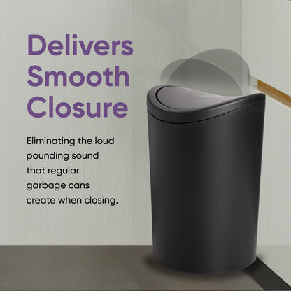 Superio Cubo de Basura con Tapa Abatible | Negro mate, 1.5 galones, 6 litros, plástico, para baño, cocina, oficina, debajo del computadora