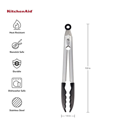 KitchenAid - Pinzas de acero inoxidable con punta de silicona, color negro, 9 pulgadas