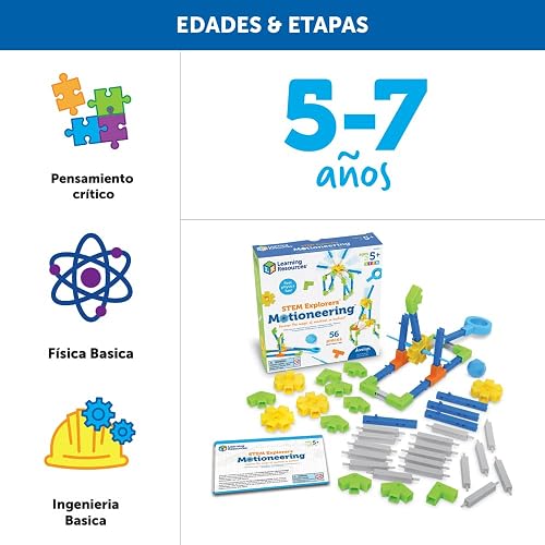 Learning Resources Stem Explorers Motioneering, Juguetes Stem, Ingenieria para Niños, Juguetes Educativos para Niños, 56 Piezas, Edades 5