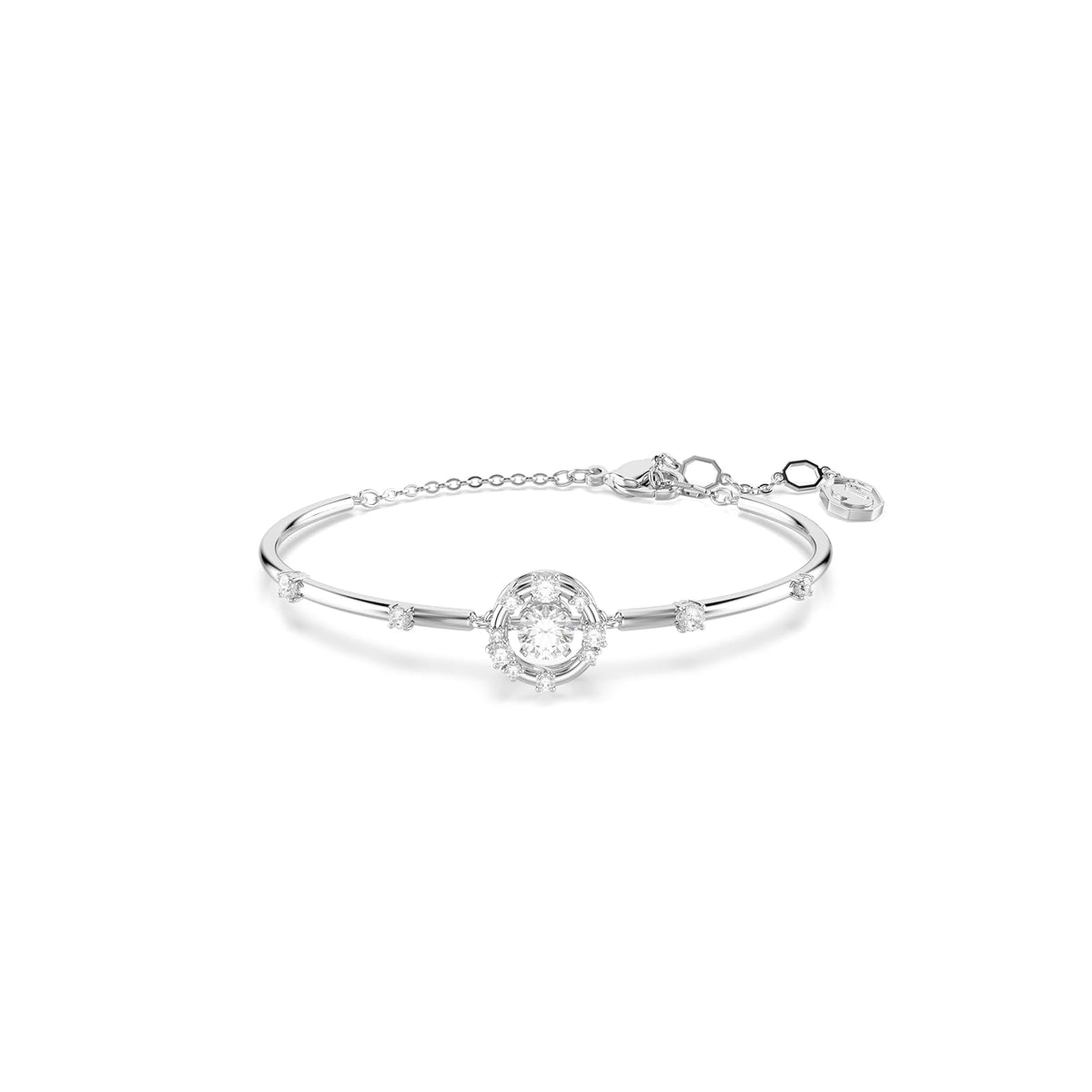 pulsera Swarovski Constella, corte redondo, diseño de Swarovski One, blanco, baño de rodio