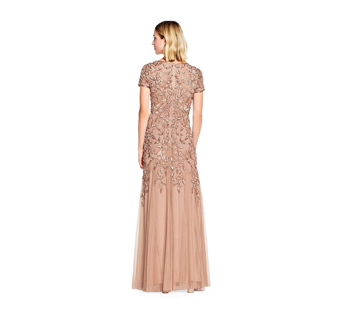 Adrianna Papell Women's Floral Beaded Godet Gown Dress