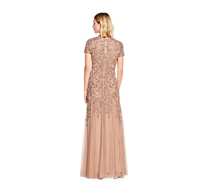 Adrianna Papell Women's Floral Beaded Godet Gown Dress