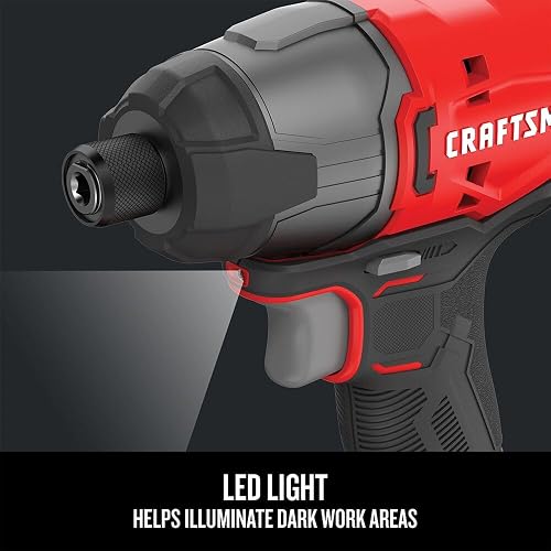 Craftsman Kit de Driver de Impacto 20V Máximo CMCF800C1 | 1/4 pulgadas, 2.800 RPM, luz LED de trabajo, batería y cargador incluidos
